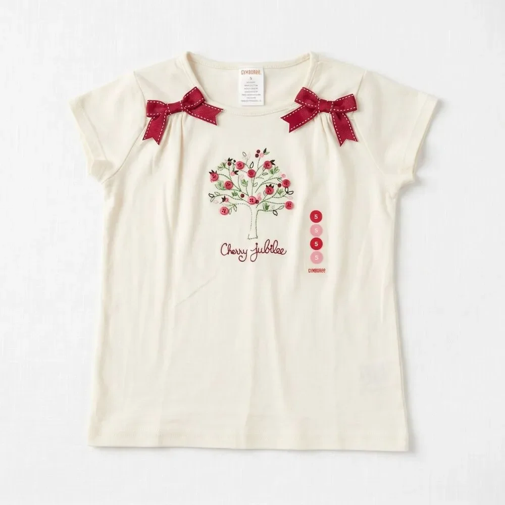 Vintage Gymboree Top Girls Size 5 White Cherry Pie Jubilee T Shirt Y2K NWT Bows